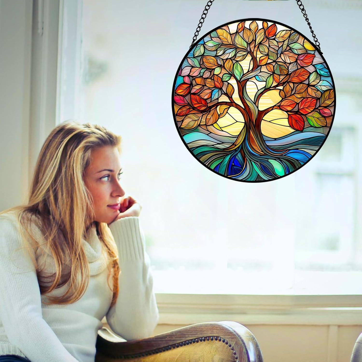 Stained Glass Window Hanging Vibrant Tree of Life Sun Catchers Glass Panel Perfect Blue Suncatcher Decor Gift for Birthday, Women, Men, Wife, Aunt & Mom - Image 5