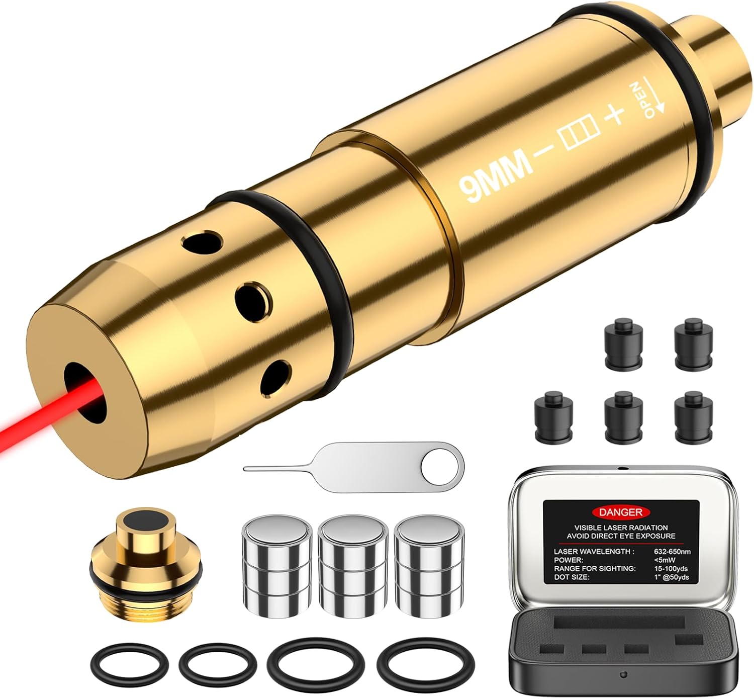 9mm Laser Training Cartridge Dry Fire Laser Training System for Dry Fire Practice and Shooting with 3 Set Batteries and Extra Rubber Snap Cap