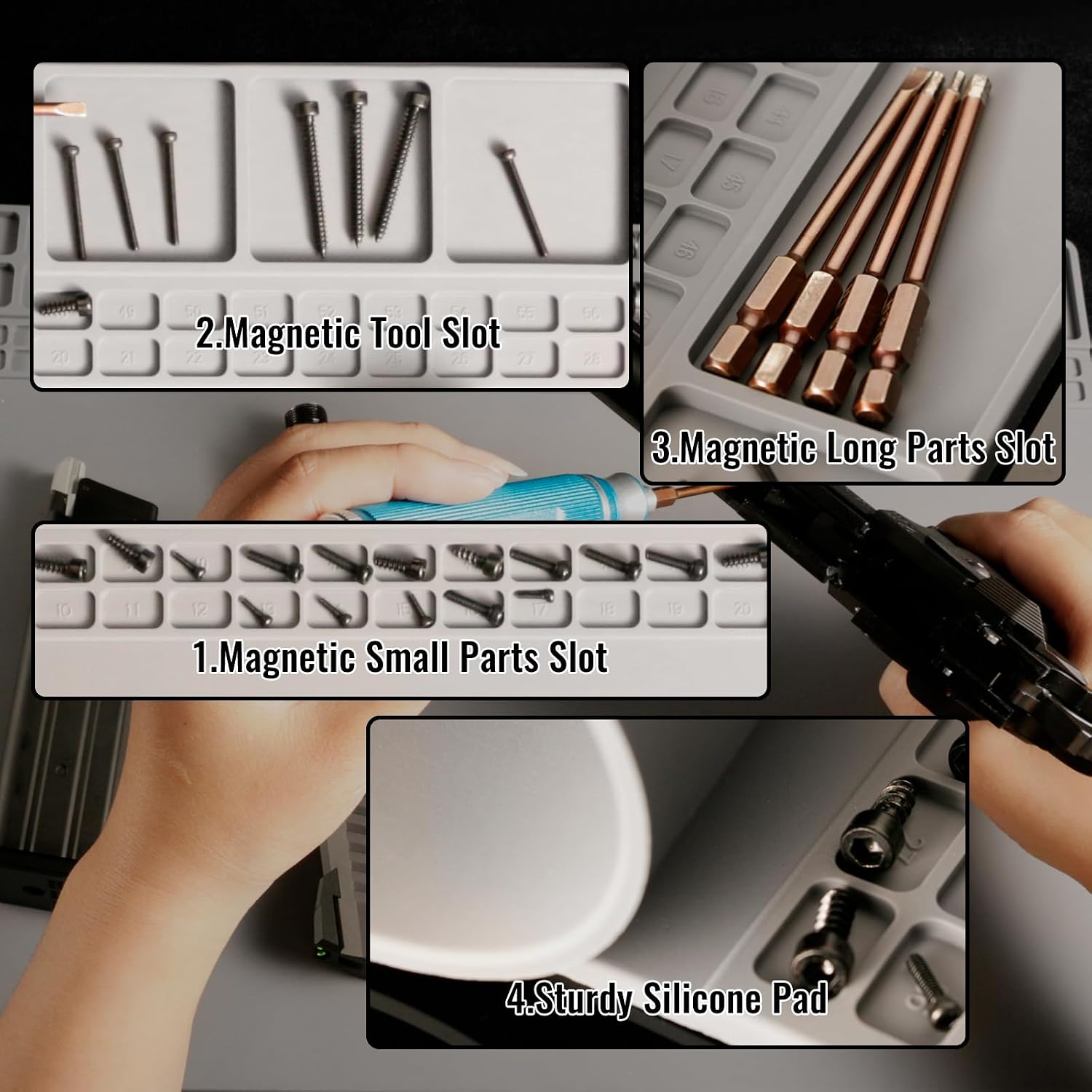 T238-Magnetic Gun Cleaning Mat with Parts Tray - Thick Anti-Slip Rubberized Pistol Mat for Handgun, Revolver Maintenance, Protective Workbench Pad for Firearm Repair, Cleaning Accessories