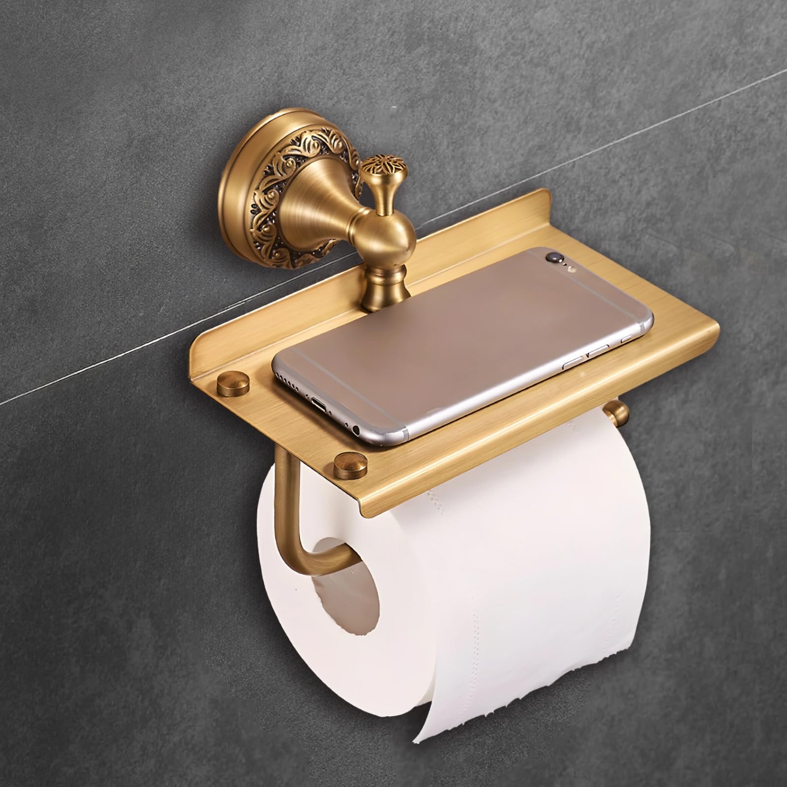 Decorazioni per il bagno in bronzo antico, rack di stoccaggio del telefono fissato al muro, mensola del telefono supporto di carta del bagno d'ottone dell'annata, supporto del rotolo del