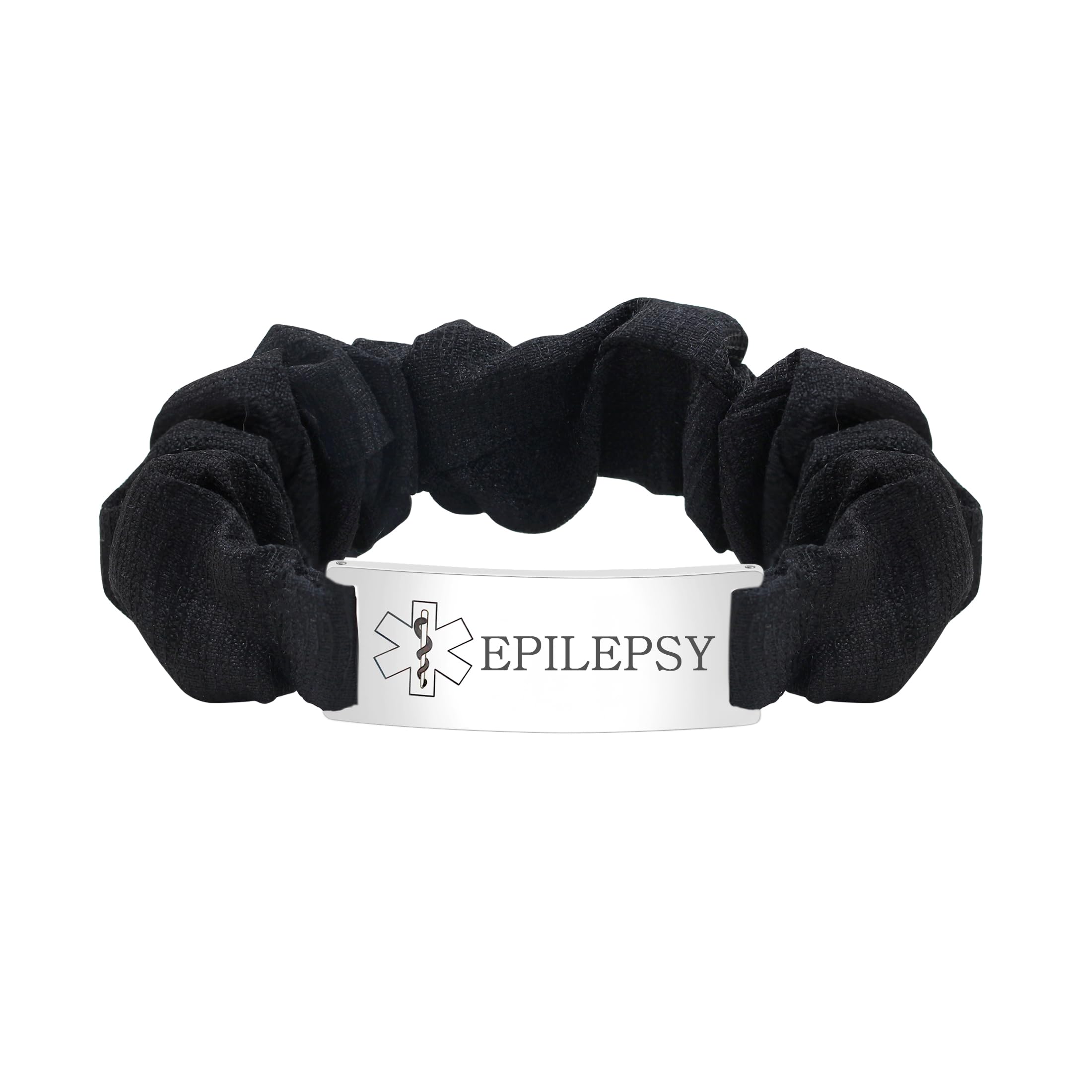JunyiDIY Black Epilepsy Medical ID Bracelet, Lightweight Organza Hairband Style Emergency Alert Wristband Safety Identification for Sons Daughters YA5426