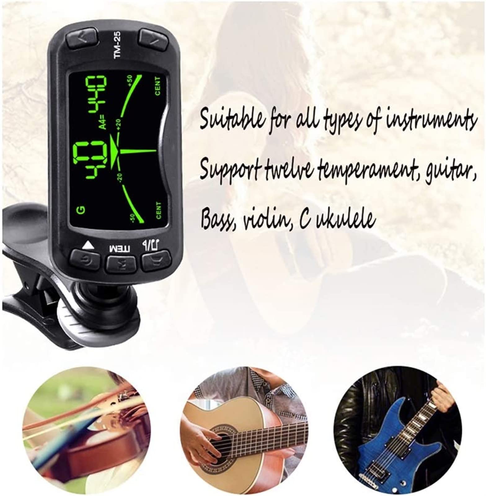 Guitar Tuner Clip Metronome Multifunzione Portatile Portatile Elettrico Chitarra Guitar Bass Violin Ukulele