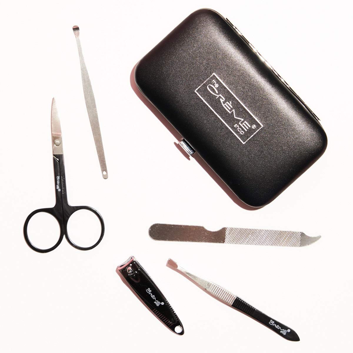 The Crème Shop 6-Piece Complete Manicure & Pedicure Set With Pouch. Nail File, Scissors, Tweezers, Clippers & Cuticle Pusher. -Black