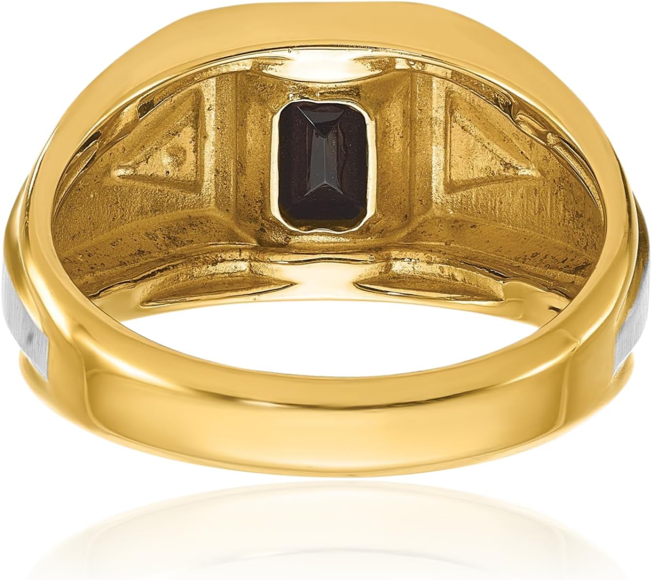 IceCarats 14K Solid Two Tone Gold Black Onyx Diamond Accent Octagon/Statement Fashion Ring Prong Set, Brushed Matte