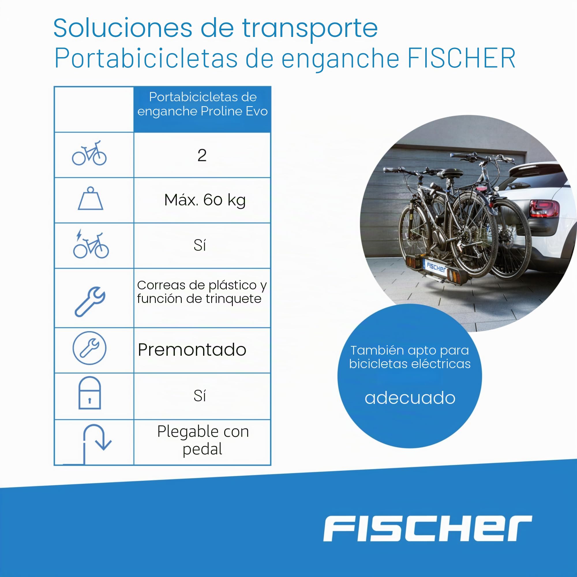 Fischer 126001 Proline EVO Portabicicletas de Bola de Remolque para 2 Bicicletas o Bicicletas eléctricas