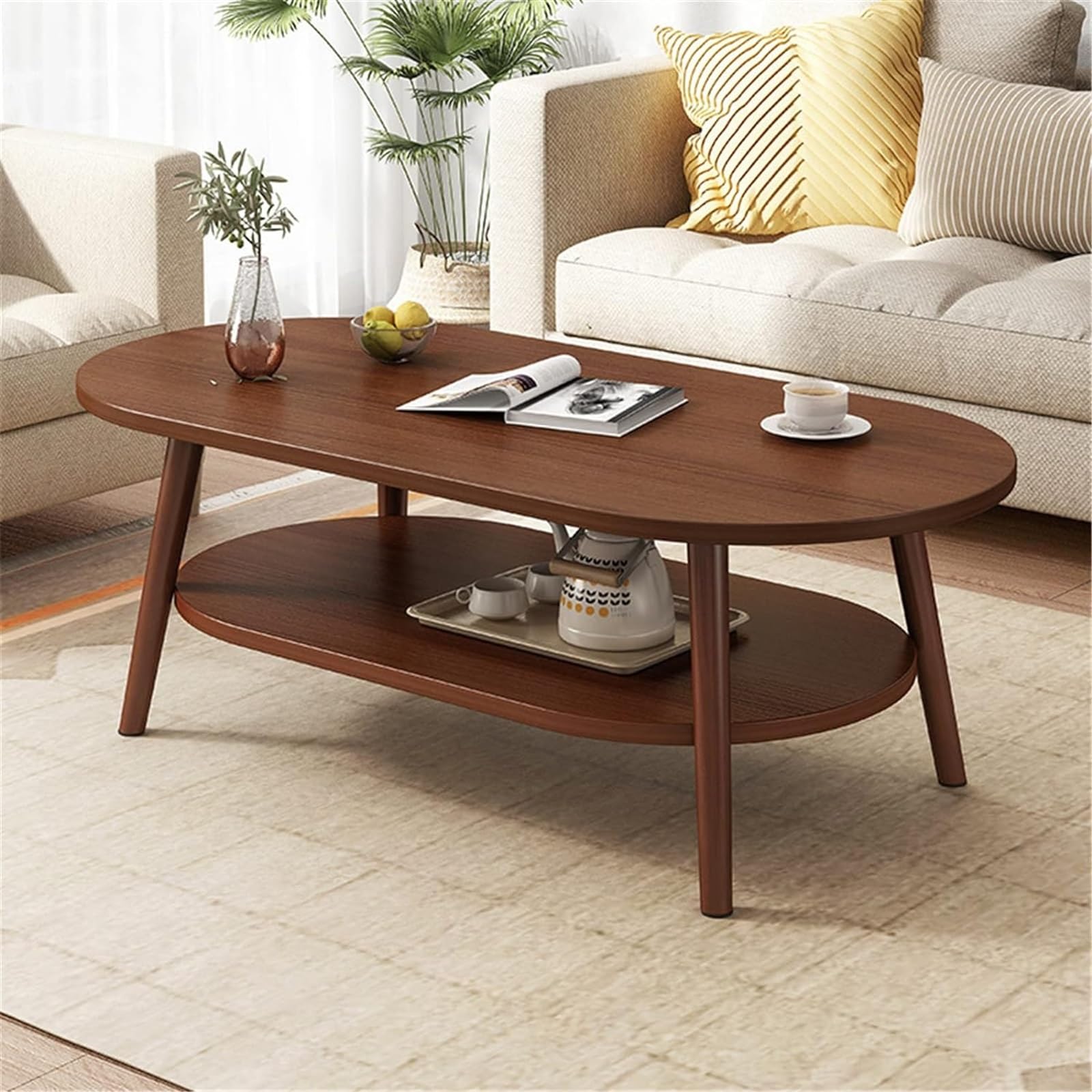 Table à thé en MDF style moderne double couche meuble de salon avec rangement