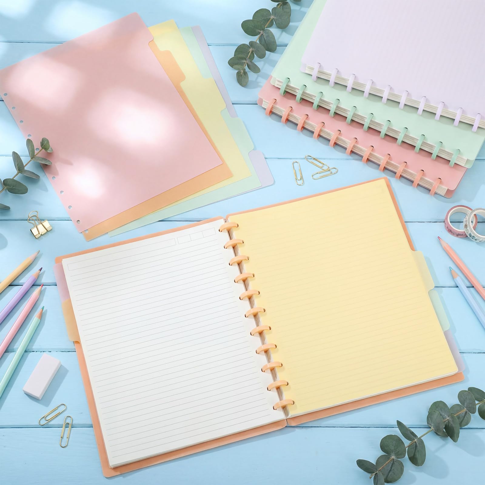 Glenmal Set di 4 quaderni con rilegatura a disco, 21,6 x 27,9 cm, formato lettera, include dischi, 5 divisori per note, pagine rimovibili a righe universitarie, pagine rimovibili ricaricabili per