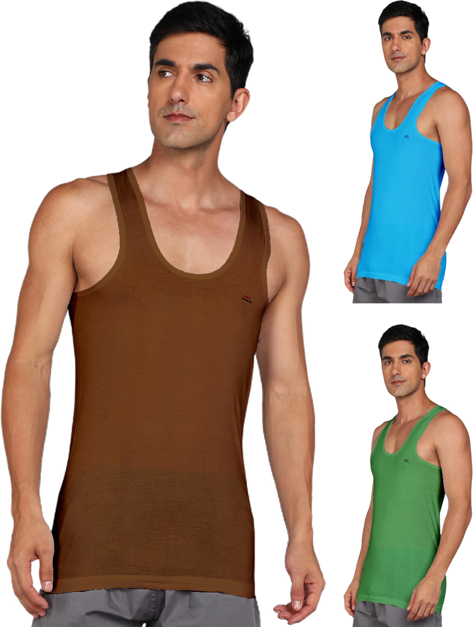 gamester LUX VENUS Men's Round Neck Sleeveless Cotton Vest Pack of 3 (Assorted_100)-picture-27