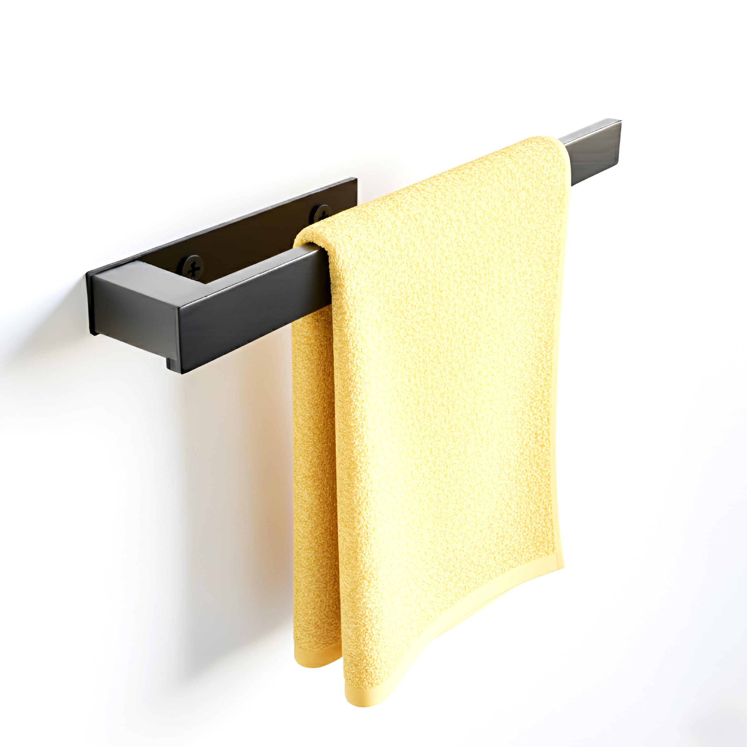 Towel Rail Holders, Self Adhesive & wall mounted Bathroom Steel Towel Rail for Bathrooms and Kitchen 39cm, Black Wall Mounted/No Drilling.