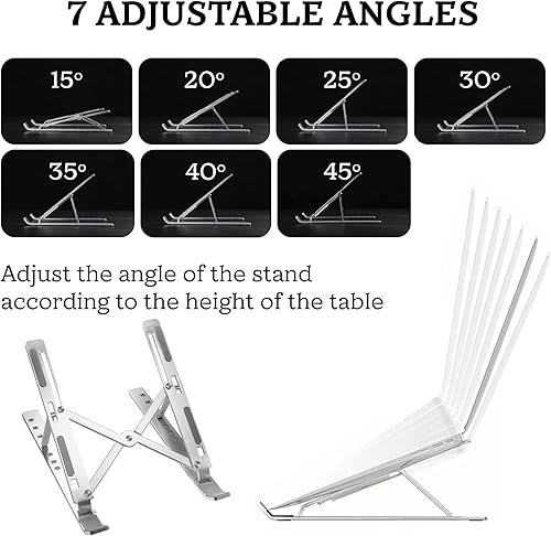 Miniatura 6 de FlexElevate - Soporte ajustable para laptop de 7 niveles, color plateado, acero al carbono, elevador ergonómico para escritorio, compatible con