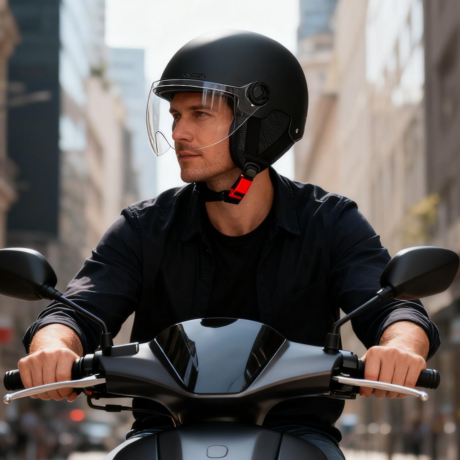 Casco per scooter elettrico, leggero, con protezione per le orecchie e strisce riflettenti, protezione solare UV, guscio in ABS, 55-65 cm, unisex, per adulti e bambini, per pendolarismo e equitazione