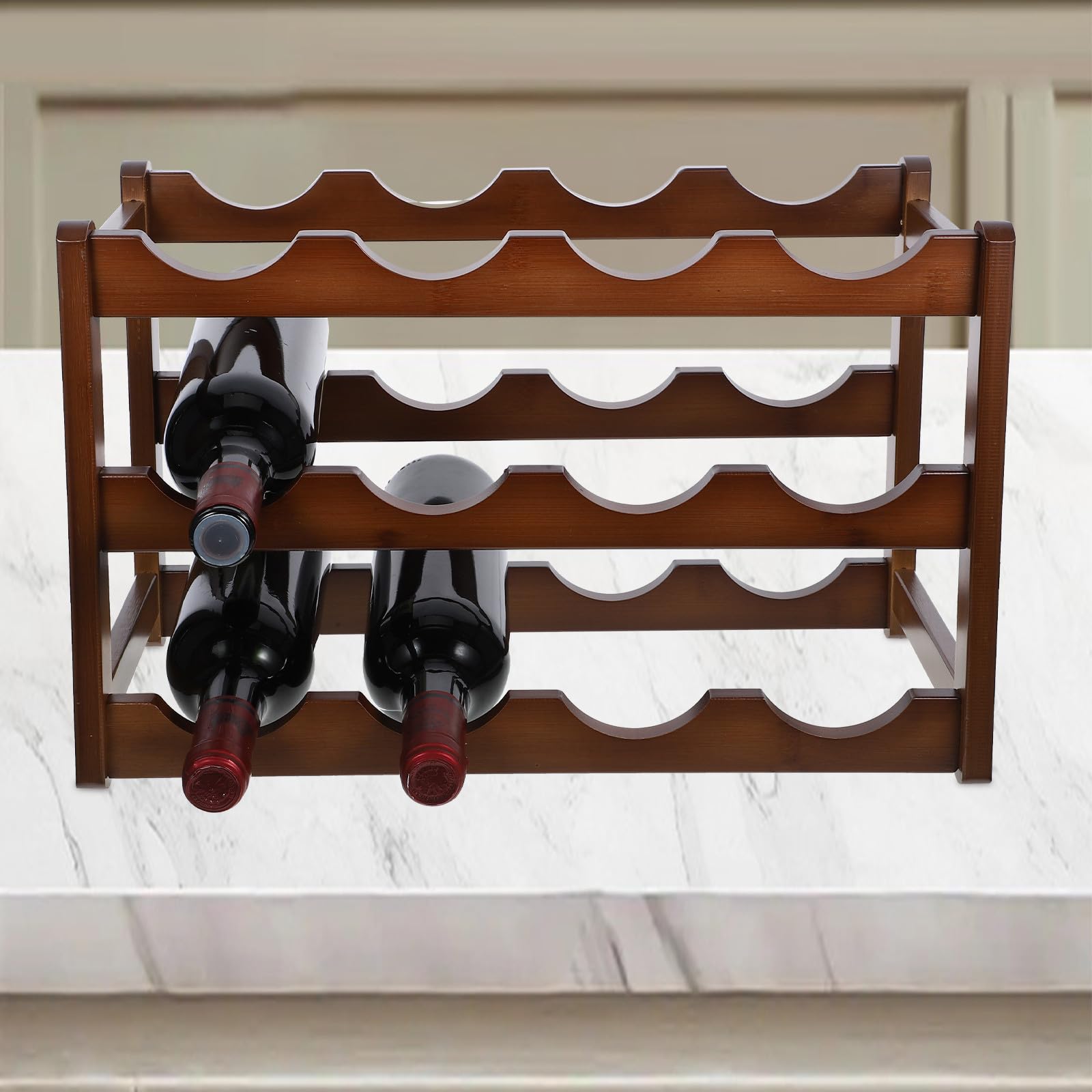 Portabottiglie in Bambù Marrone, Struttura Stabile, Design Salvaspazio