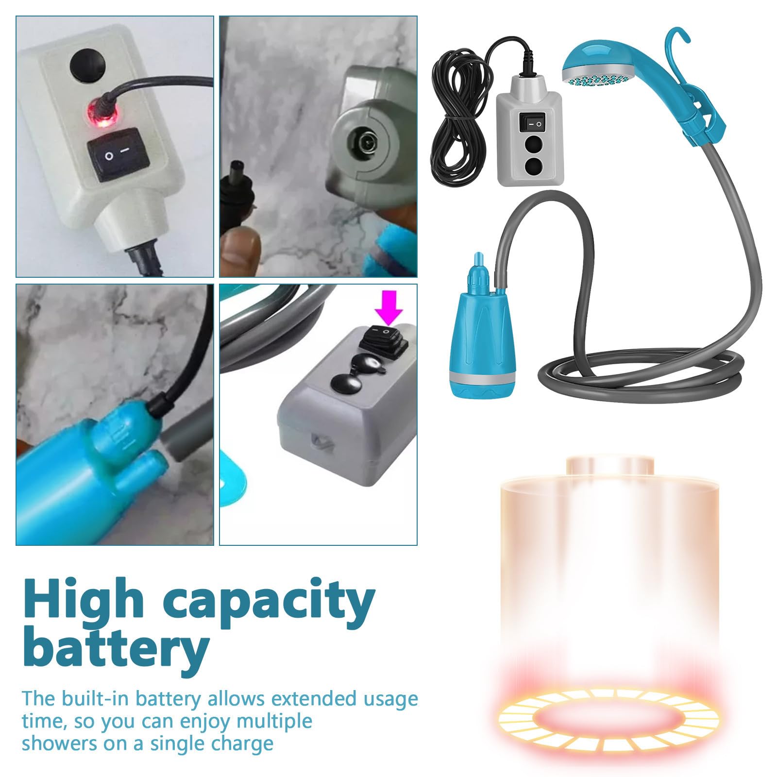 Ducha Portátil para Acampar Recargable 2200mah Bomba