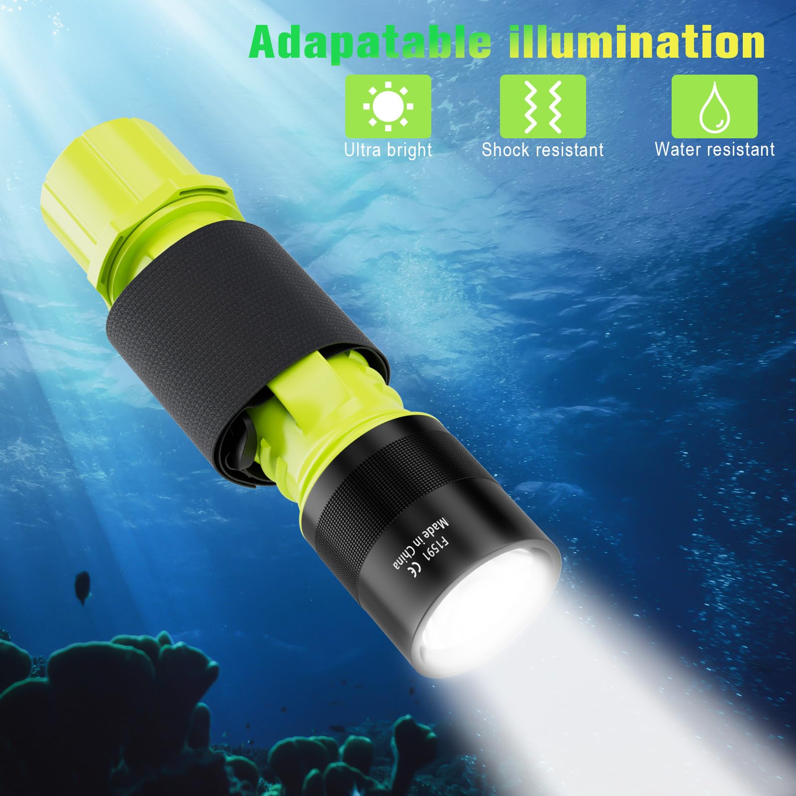 NAKCNM Tauchlampe 2 Stück, IPX8 Wasserdicht Wiederaufladbar Taucherlampe LED mit 3 Modi, 1200 Lumen Batteriebetrieben Unterwasser Taschenlampe Taucherleuchte zum Tauchen, Schnorcheln, Angeln