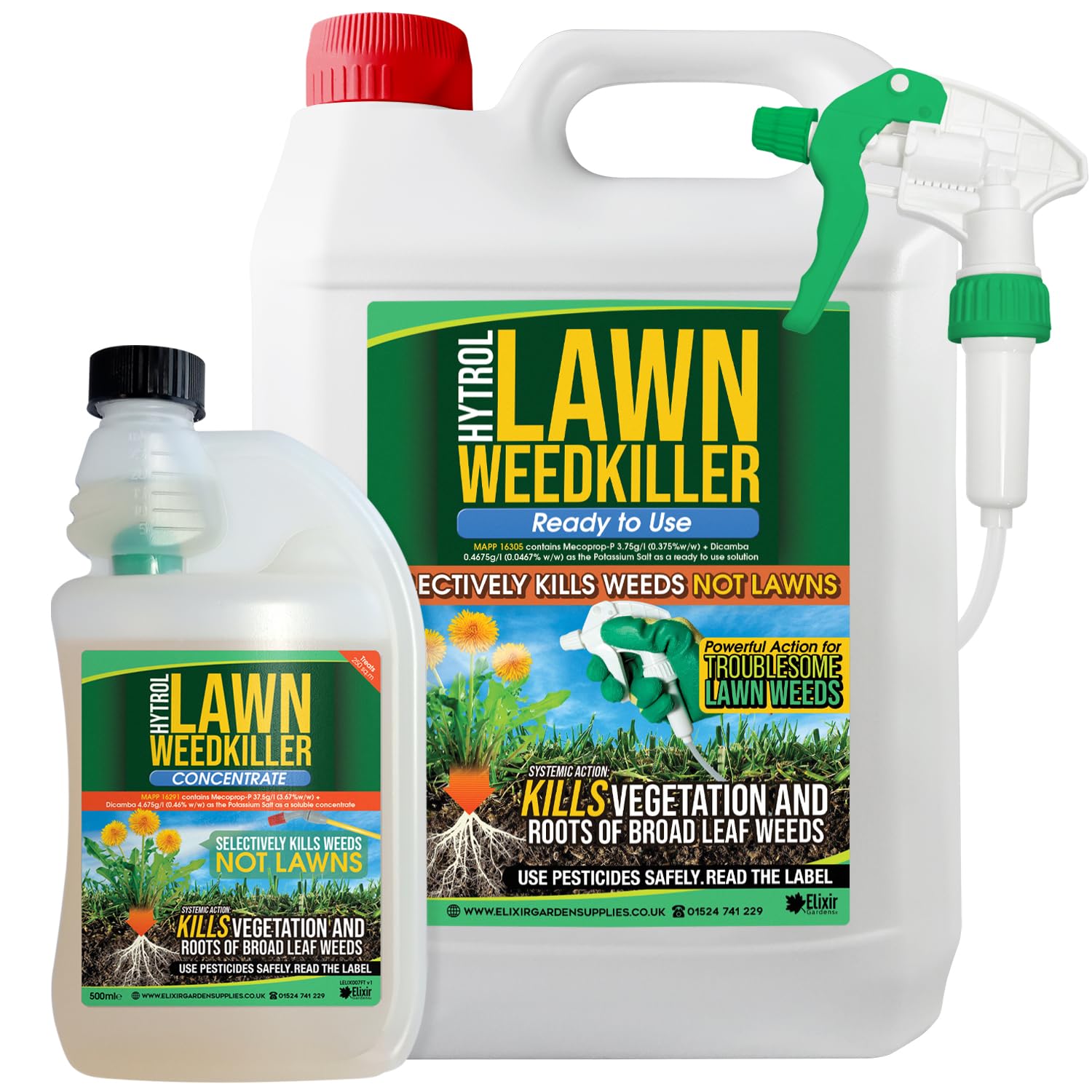 Elixir Gardens 500ml Hytrol Selective Lawn & Turf Weedkiller & Herbicide | Kills Weeds NOT Grass | Super-Concentrated Formula Treats up to 250 square meters | x 6