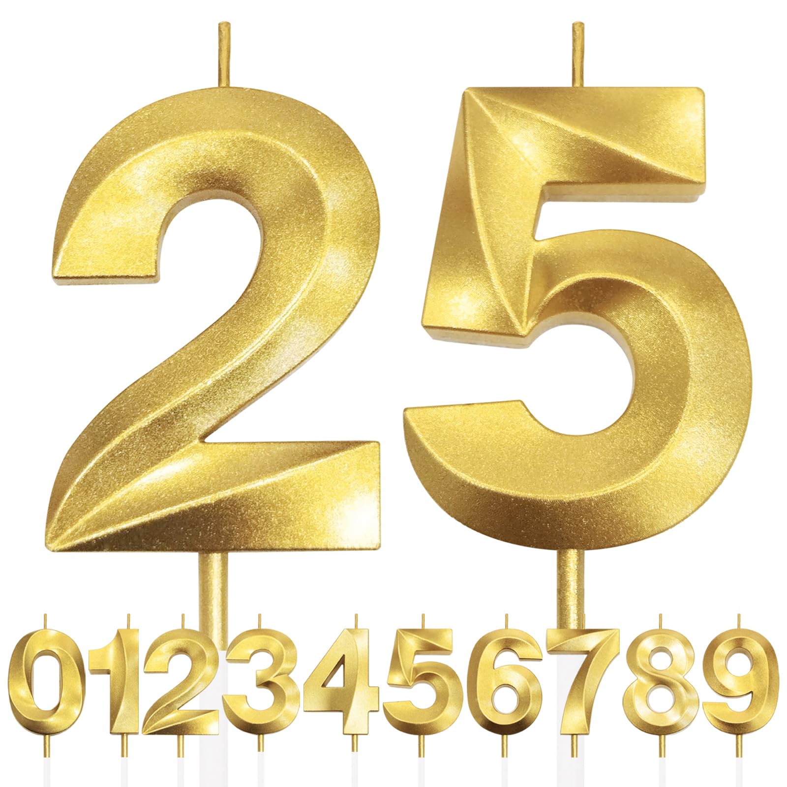 Makoto Nobu Gold 25Th Birthday Candle, 3D Design Glitter Number Candles, Cake Topper Decorations, Cake Candle For Birthday Party, Wedding Anniversary, Baby Shower, Party Decoration