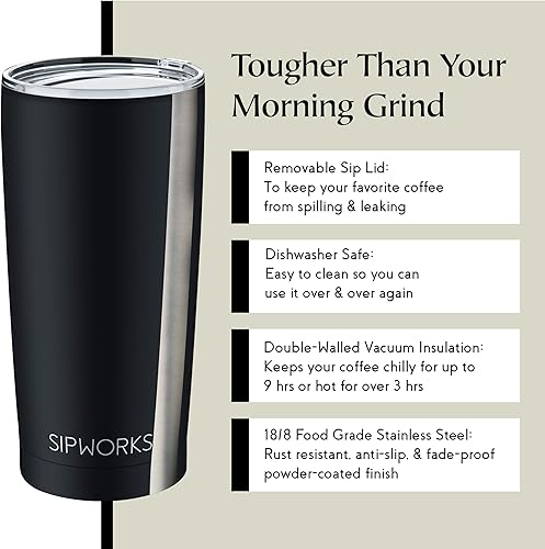 Miniatura 3 de Vasos de café con tapas, vaso de café de acero inoxidable 20Z con aislamiento al vacío de doble pared para bebidas calientes y frías, vaso de café