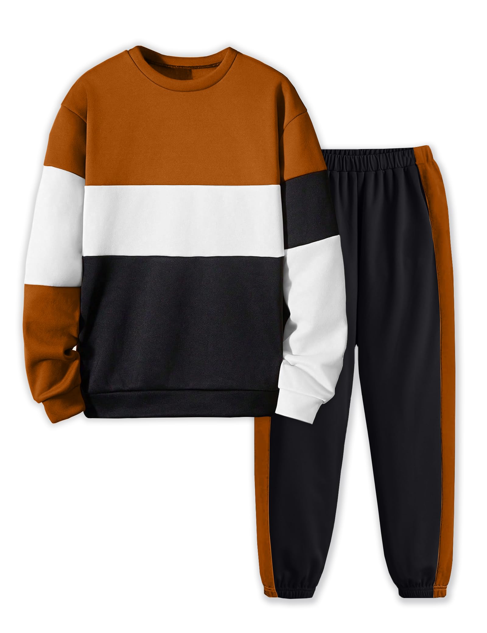 Tainmully Boys Clothes Long Sleeve Color-blocked Sweatshirt Tops and Pants Winter Outfits Kids Clothes Boys for 6-16 Years