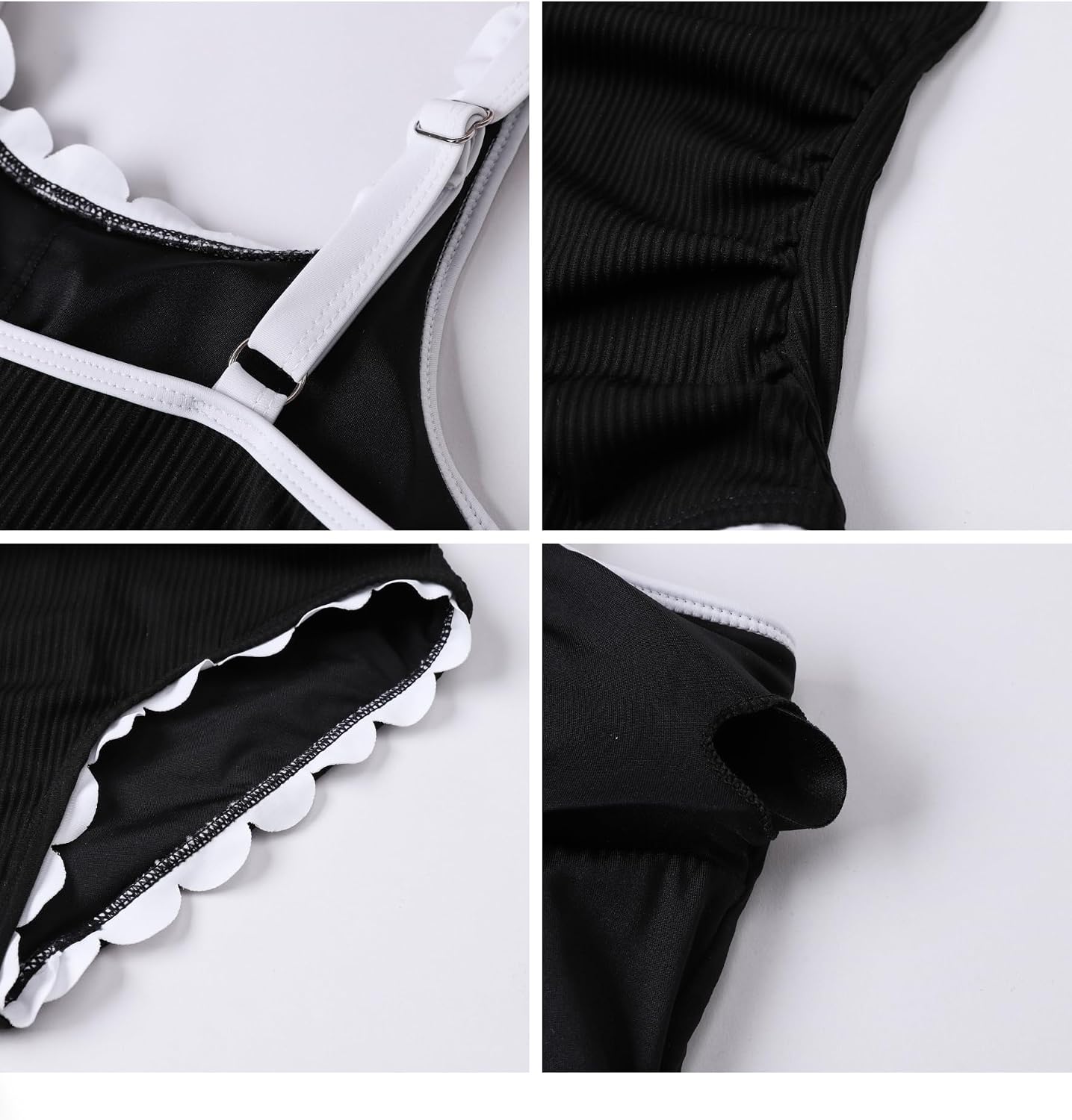 Girls Swimsuit One Piece Bathing Suit Adjustable Strap Color Block Ribbed Swimsuits Bathing Suits, Swimwear 9-16Y