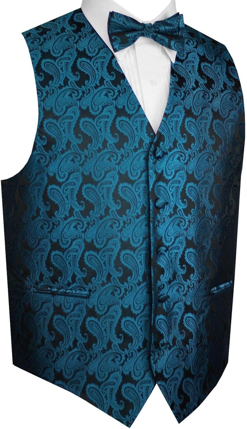 Men's Formal, Prom, Wedding, Homecoming, Cruise Tuxedo Vest, Bow-Tie & Hankie Set in Paisley