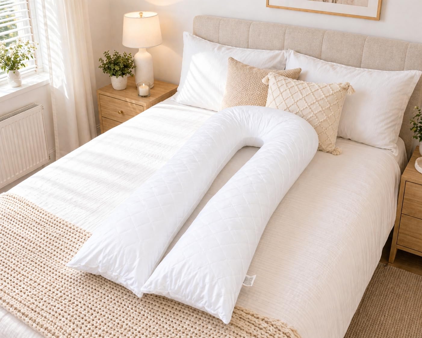 Hometex Luxury Quilted 9ft / 12ft U Shape Body Support Pillow Maternity/Pregnancy Support Pillow (9-Ft)