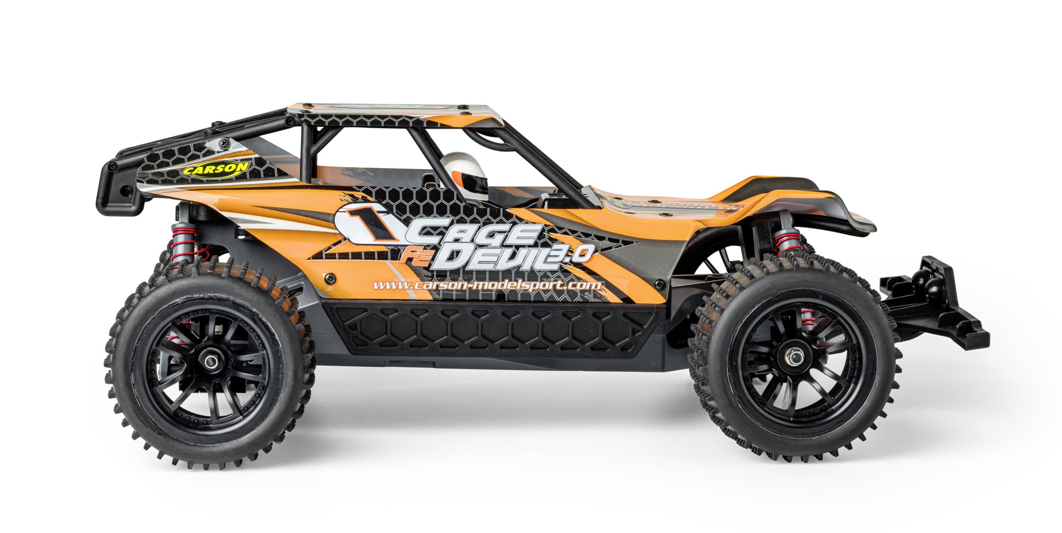 Carson 500404278 1:10 FE Cage Devil 3.0 2.4G 100% RTR - Samochód zdalnie sterowany, terenowy truggy, z bateriami i pilotem, Truggy, Pomarańczowy
