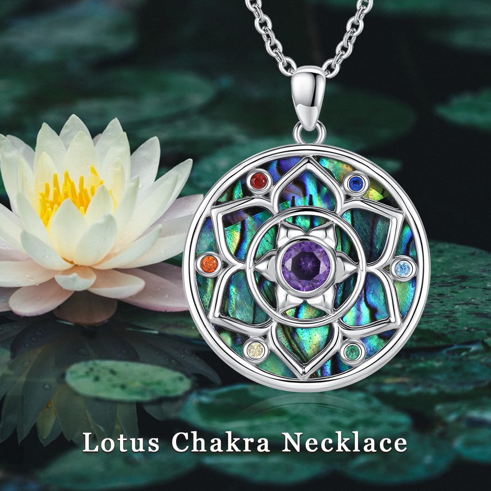 Midir&Etain Collares de chakra para mujer, plata de ley 925, colgante de loto, collar con colgante de loto, joyería espiritual de chakras, cumpleaños, San Valentín, yoga, regalos para novia, amantes