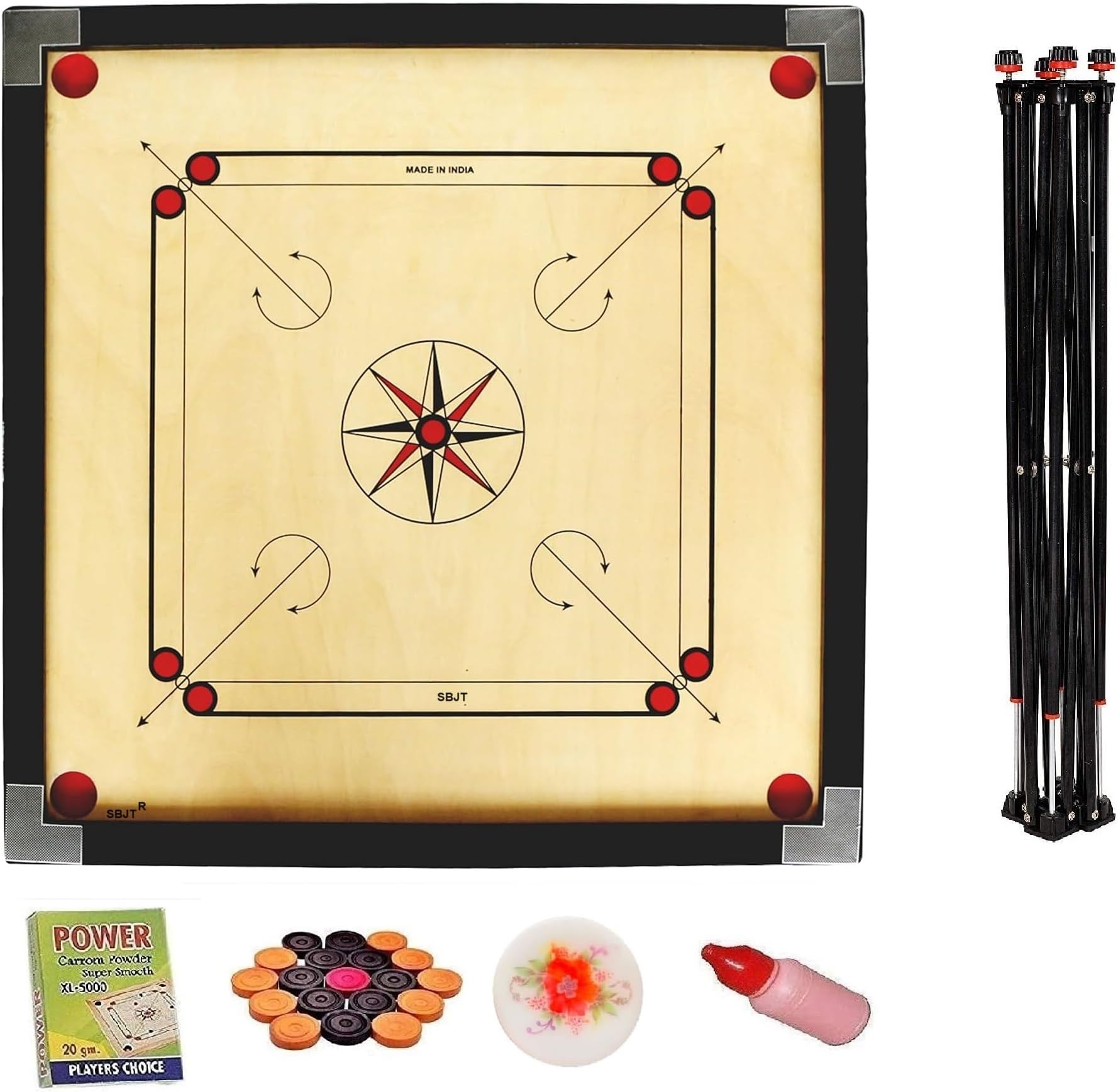 WRF Superior Matte Finish Practice Carrom Board for Serious Professional Practice with Coins Striker and Powder Black New (WRF 32 Inch with Stand WR-5)