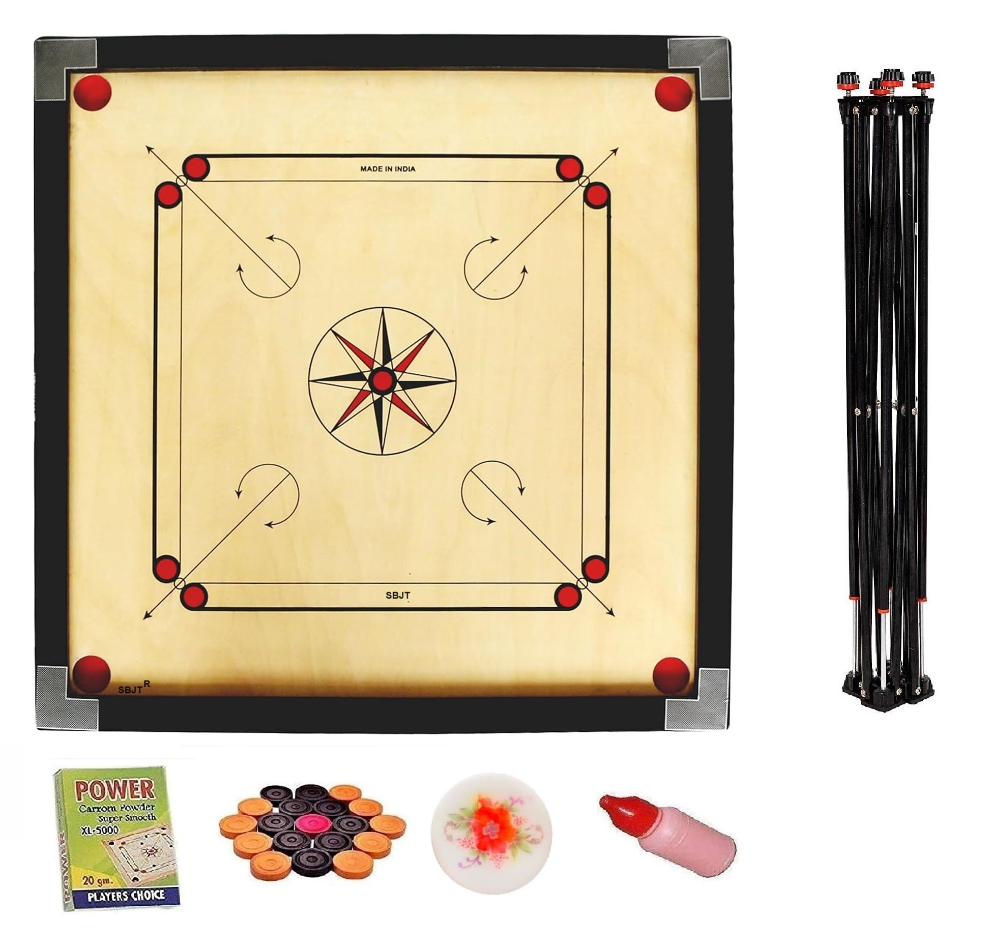 WRF Superior Matte Finish Practice Carrom Board for Serious Professional Practice with Coins Striker and Powder Black New (WRF 32 Inch with Stand WR-5)