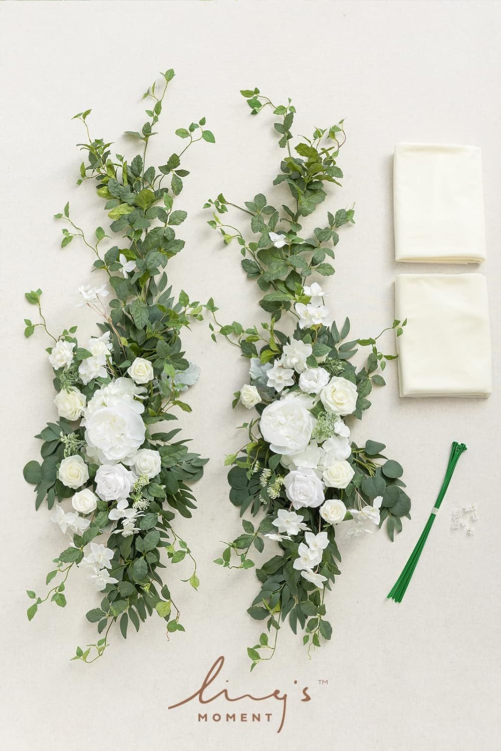 Ling's moment Artificial Eucalyptus Leaves Greenery Garland, 5.9ft 2pcs Fake Silk Long Vines Faux Wreath Realistic Stems for Table Centerpieces Wedding Outdoors Decor, White & Sage