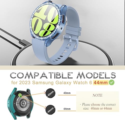 Miniatura 9 de Fundas suaves compatibles con Samsung Galaxy Watch 6 de 1.575 pulgadas y 1.732 pulgadas, funda protectora completa con diamantes brillantes para