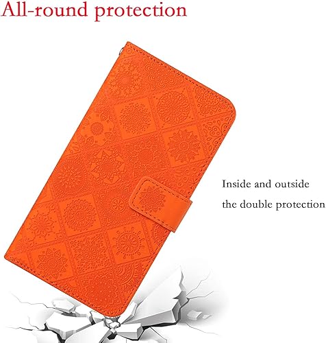 Miniatura 7 de Funda compatible con iPhone 12 Mini con tarjetero de cuero con tapa abatible, estampado retro con función atril, funda protectora magnética para