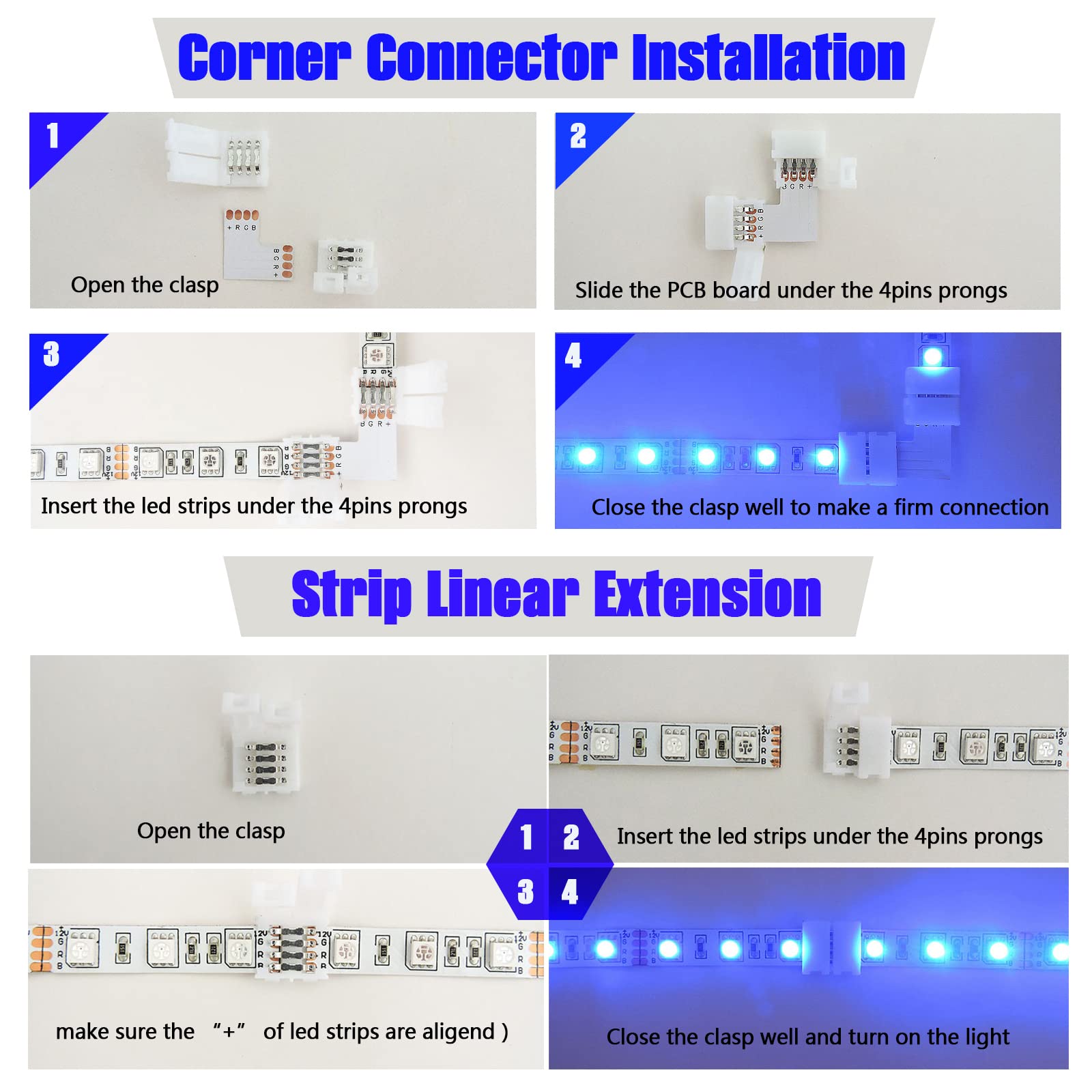 Buy L Shape 4 Pin LED Connectors, 90 Degree Right Angle LED Strip Coner ...