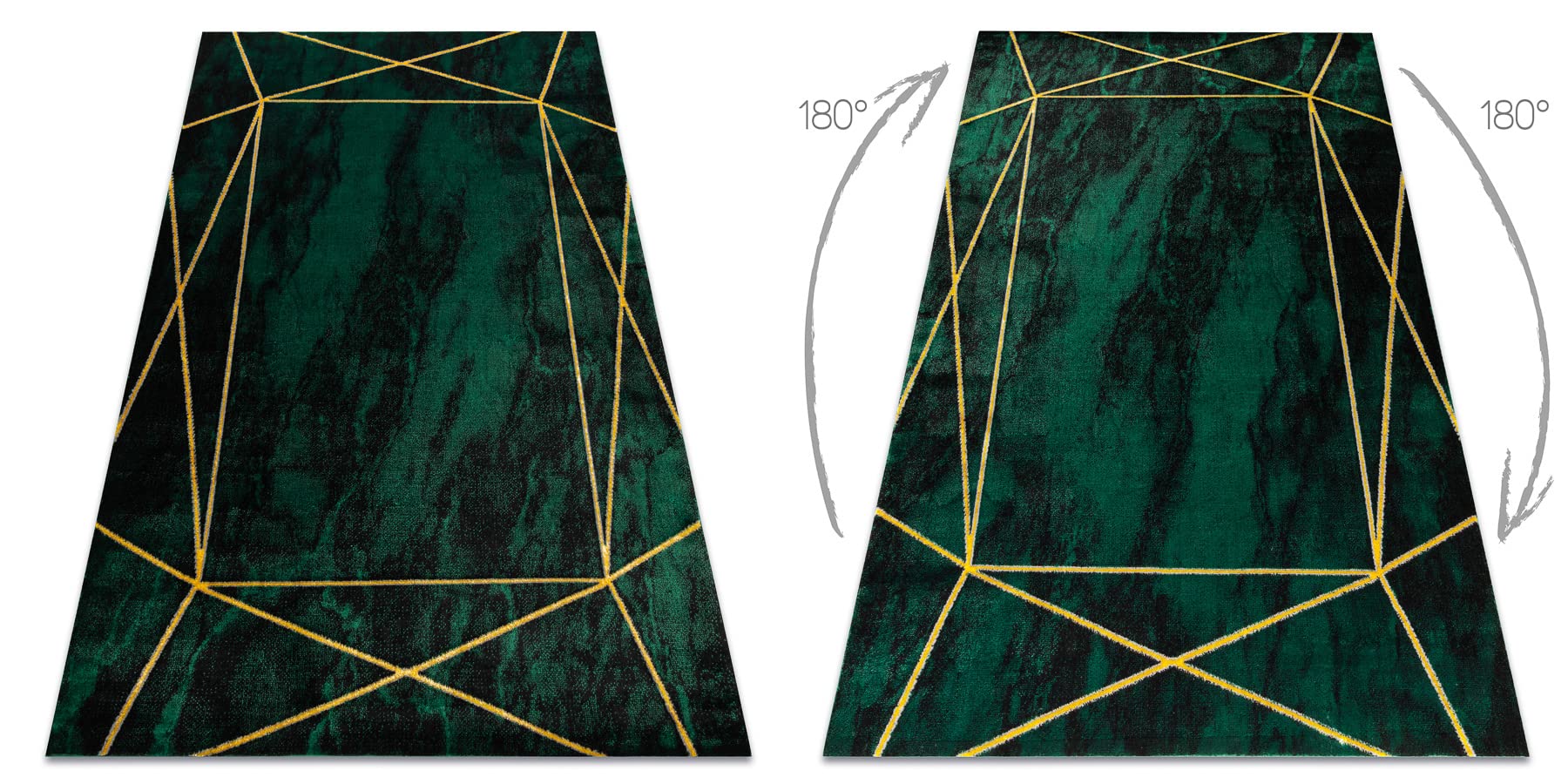 rugsx Tapis Exclusif Emerald Tapis Glamour, Tapis élégant, pour Le Salon, la Chambre à Coucher, Le Bureau, Le Dressing, Géométrique, Vert Bouteille/Or 180x270 cm