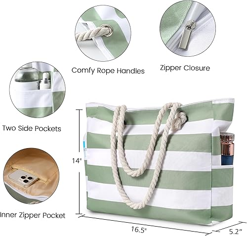 Miniatura 4 de Clothirily Beach Bag for Women - Large Beach Tote Bag, Waterproof Sandproof Beach Bag with Zipper, Large Swim Pool Beach Tote