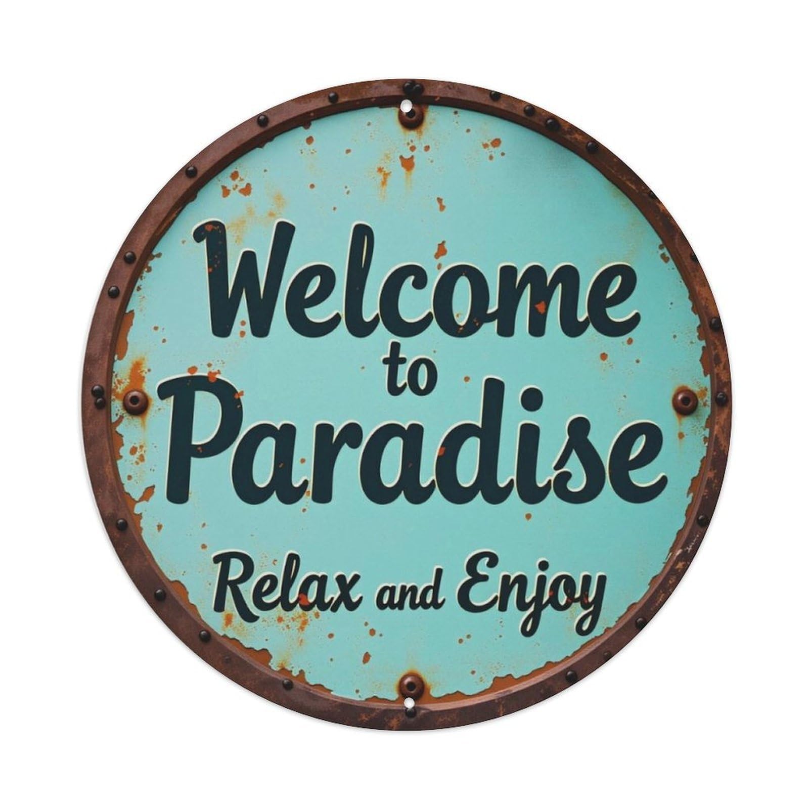 Ldfuieksufg Style Vintage Welcome To Paradise Round Decor Sign Vintage Aluminium Metal Sign, Retro Wall Decor For Home, Bar, Garage & Farmhouse 20X20cm