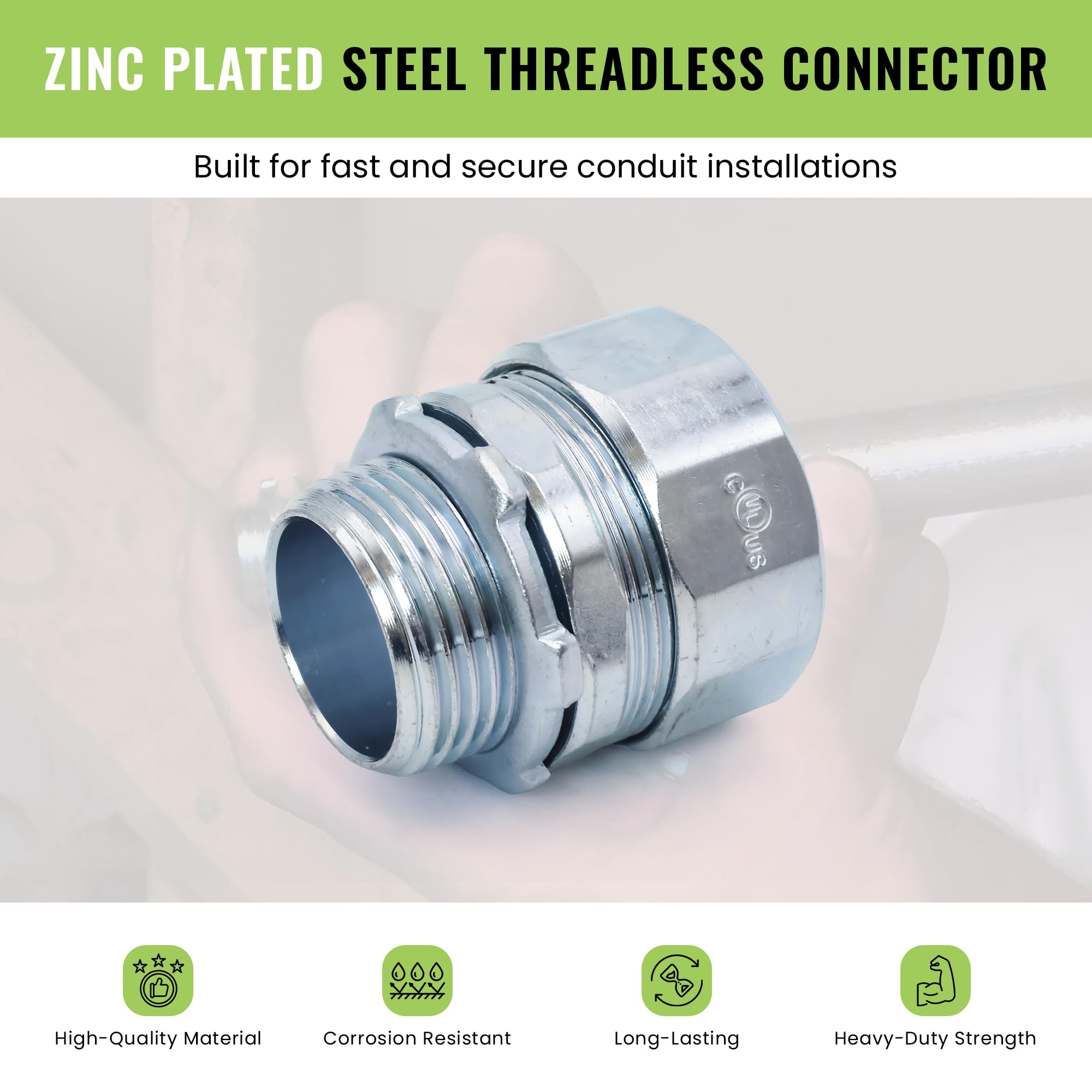 Zinc Plated Conduit Connectors - 10 Pack -2