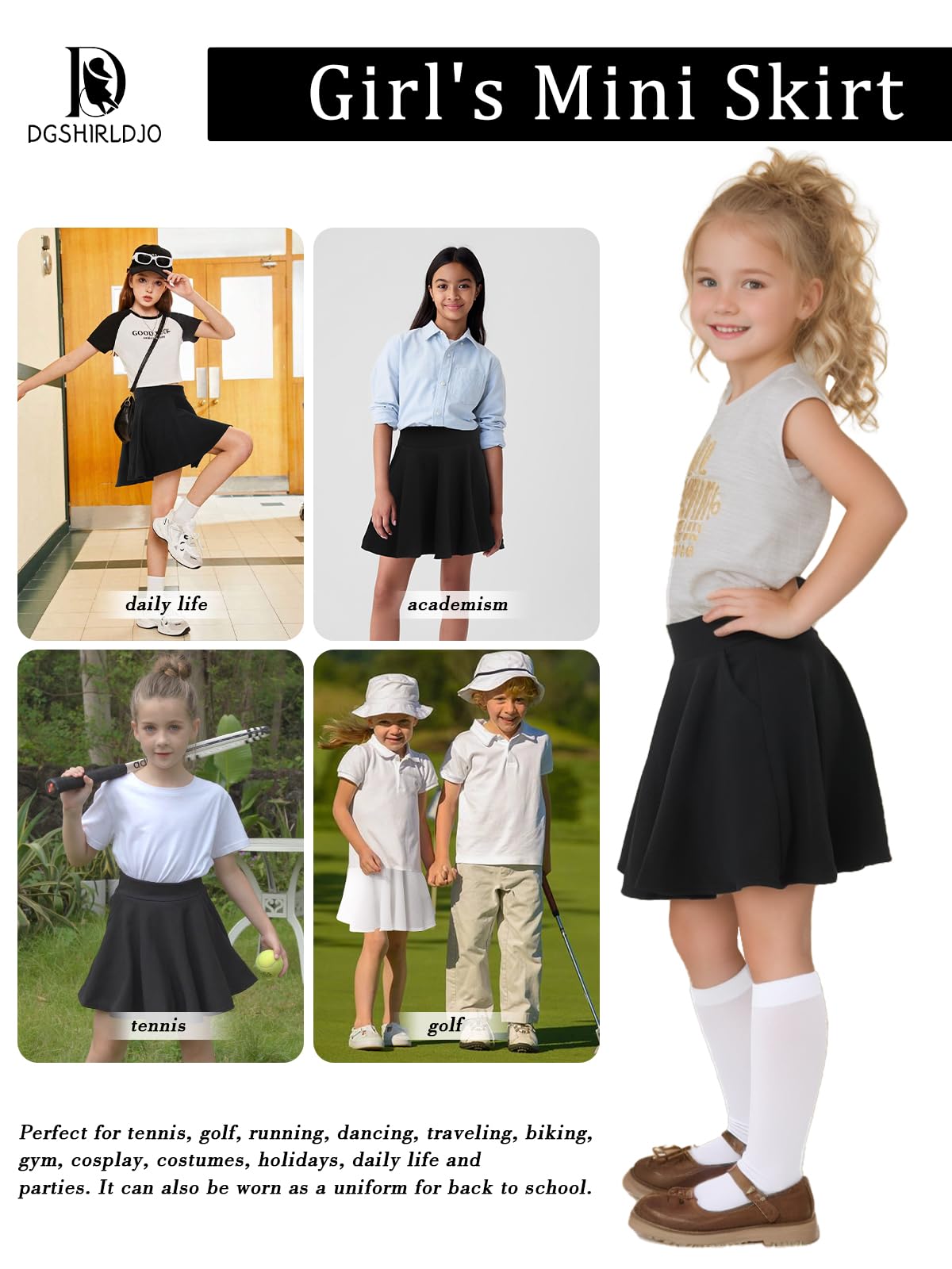 Jupe pour Filles,Jupe de Tennis Plissée Taille Haute Décontractée Mini Jupe 5-14 Ans