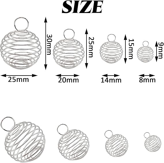 YOOHUA 60PCS Spiral Bead Cages Pendants with 60PCS Chains, 4 Sizes Silver Plated Spiral Stone Holder Necklace Cage Pendants for Necklaces Jewelry Making (8mm,14mm,20mm,25mm)