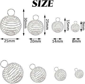 YOOHUA 60PCS Spiral Bead Cages Pendants with 60PCS Chains, 4 Sizes Silver Plated Spiral Stone Holder Necklace Cage Pendants for Necklaces Jewelry Making (8mm,14mm,20mm,25mm)