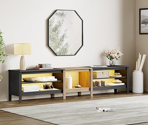 Miniatura 3 de Soporte de TV de granja para TV de 75 pulgadas, centro de entretenimiento de madera LED para consola de TV de 70, 65, 55 pulgadas, mesa multimedia