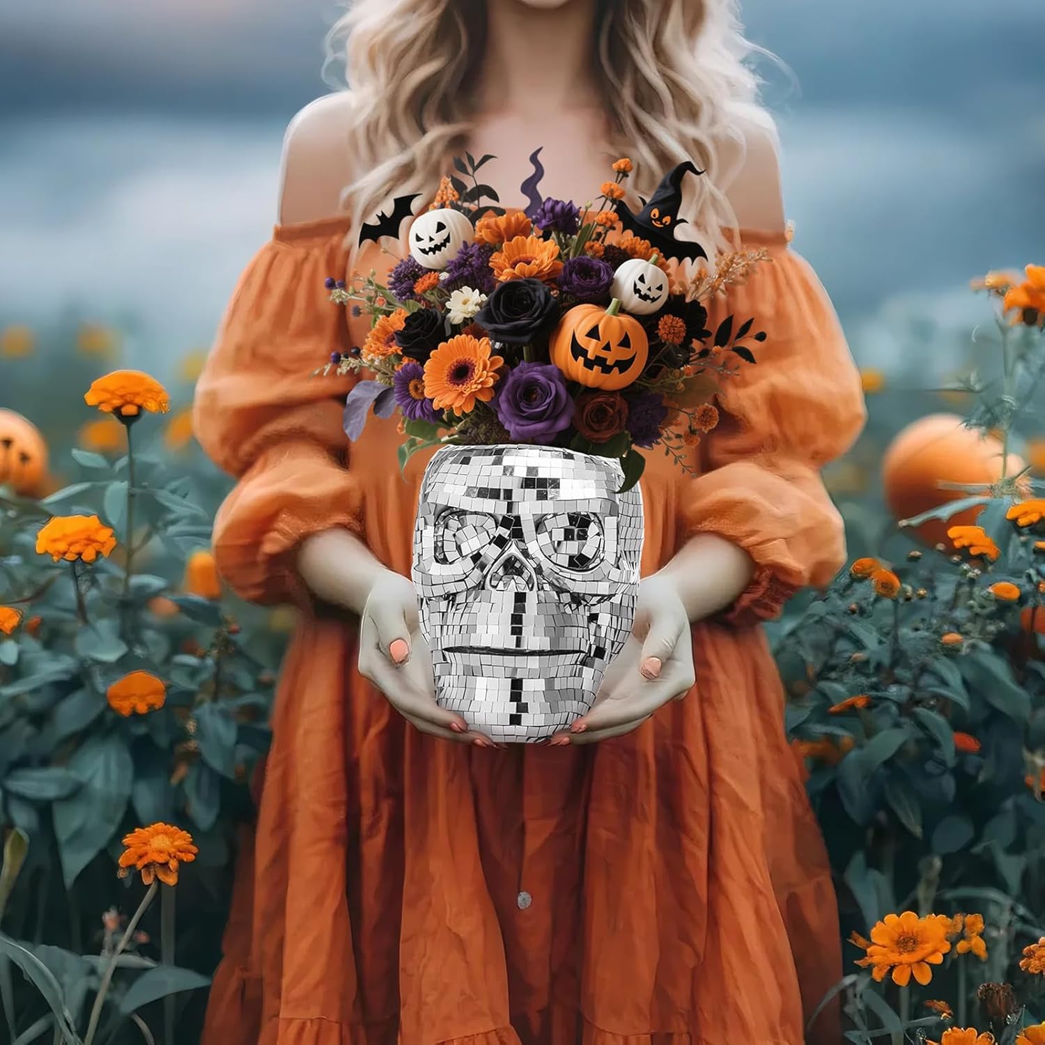 2 Pcs Disco Skull Head Planter Pot Vase Halloween Table Centerpieces Disco Bucket Decor Skull Candy Bowl Planter Pot Skeleton Halloween Decorations Indoor for Tray Desk Home Office Shelf Party Gifts