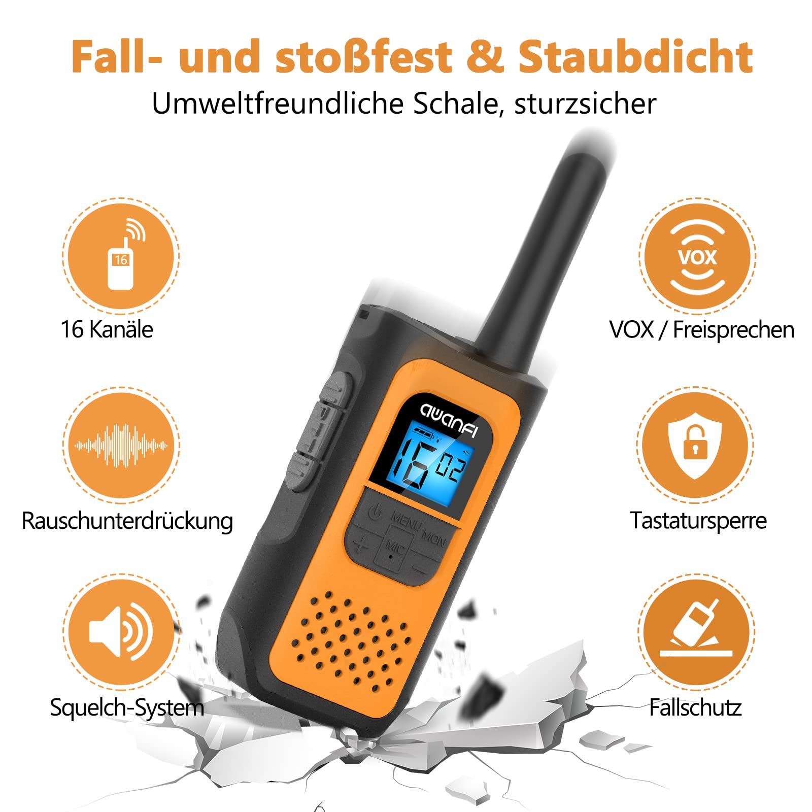 Walkie Talkie z Akumulatorem 1200mAh, Walkie Talkie dla Dzieci i Dorosłych, 16-Kanałowy Zestaw Radiowy, Walky Talky z Kablem ładującym Typu-C, Walkie Talki na Zewnątrz, Camping
