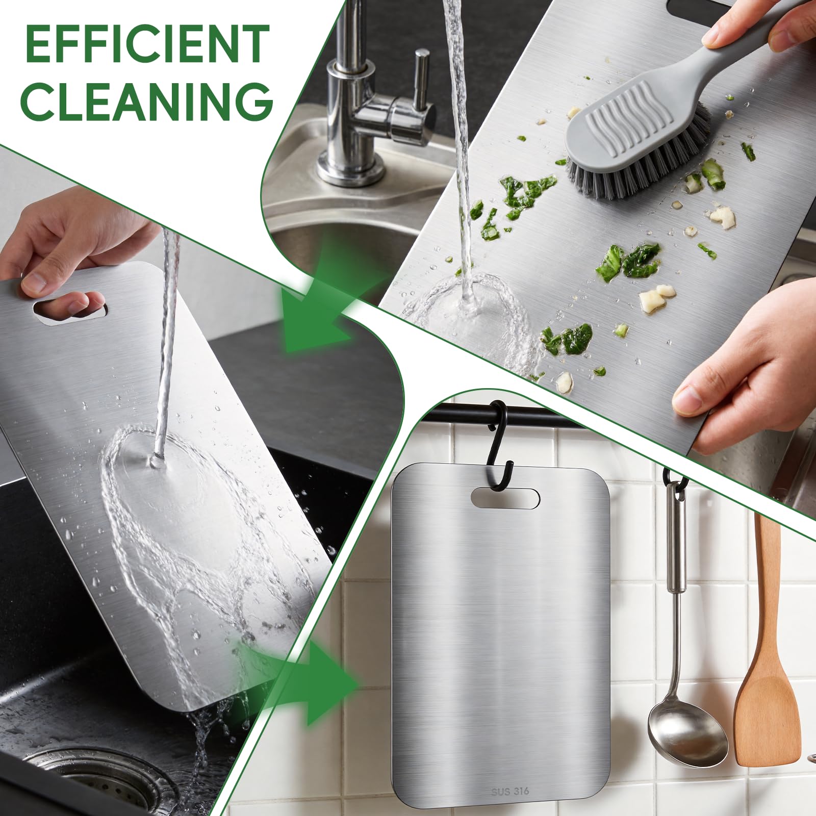 3 Pezzi Tagliere Acciaio Inox 316 Alimentare, Doppio Lato Reversibile, Igienico Antibatterico e Resistente, per Carne, Verdura, Frutta e Pane, Set da Cucina Professionale
