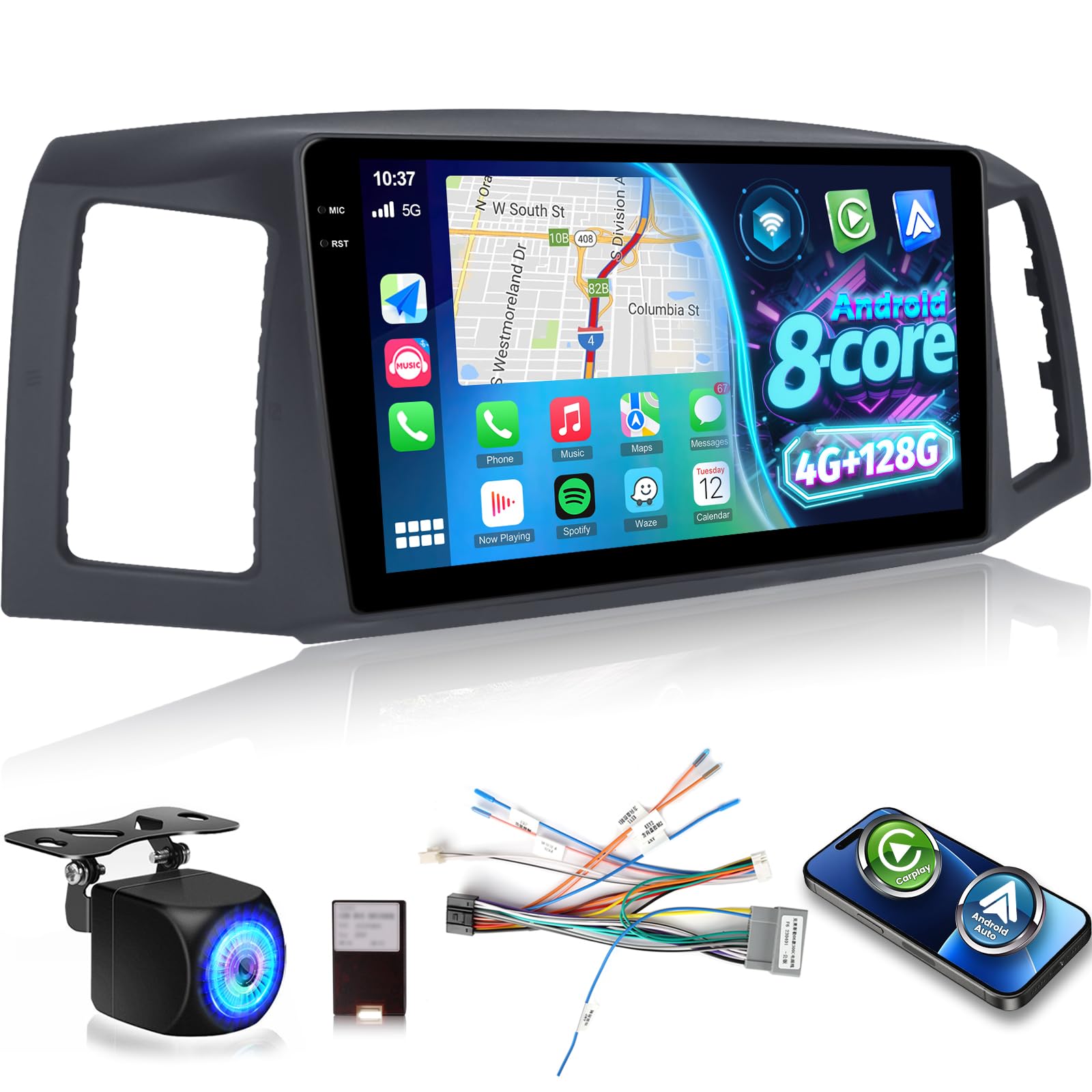 Photo 1 of [4+128G] Android Radio for Jeep Grand Cherokee 2004-2007: 10.1 inch IPS Incell Touchscreen Upgrade Stereo - Wireless Carplay and Android Auto, 5G/WiFi, GPS, EQ, Bluetooth 5.0, SWC + AHD Backup Camera