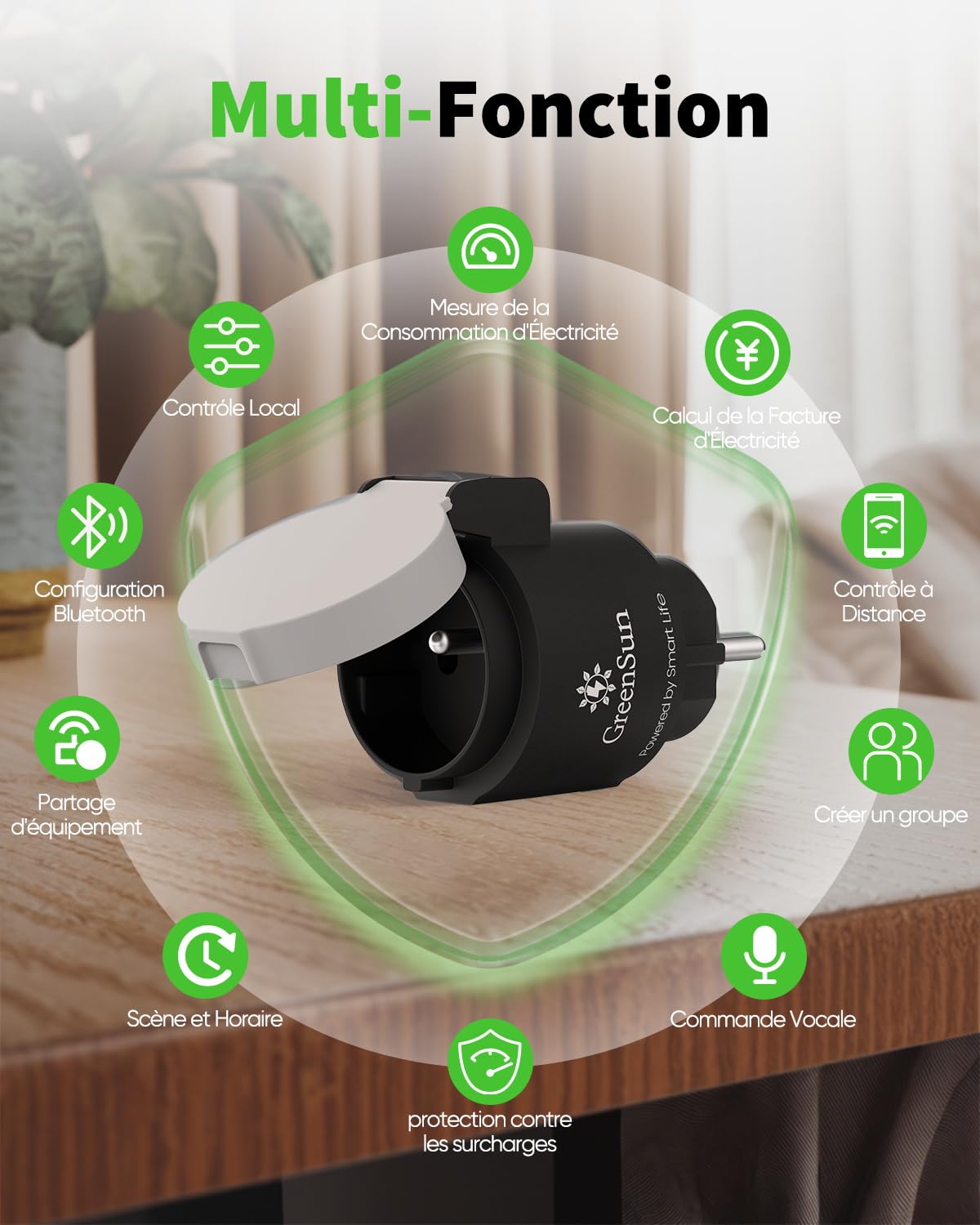 GreenSun Presa collegata – Presa esterna impermeabile 16A tipo E programmatore presa elettrica collegata Alexa presa programmabile presa contatore di energia controllo APP Smart Life 2,4GHz IP44 4PCS