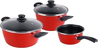 Magefesa Grana Batería Cocina Inducción 5 Piezas, Antiadherente Libre PFOA Esmalte Exterior Rojo, Set Cazuelas Tapa Vidri...