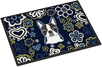 Vista 151 de Caroline's Treasures BB1449JMAT - Tapete de bienvenida de carlino negro, 24 x 36 pulgadas, tapete azul para puerta delantera, para interiores