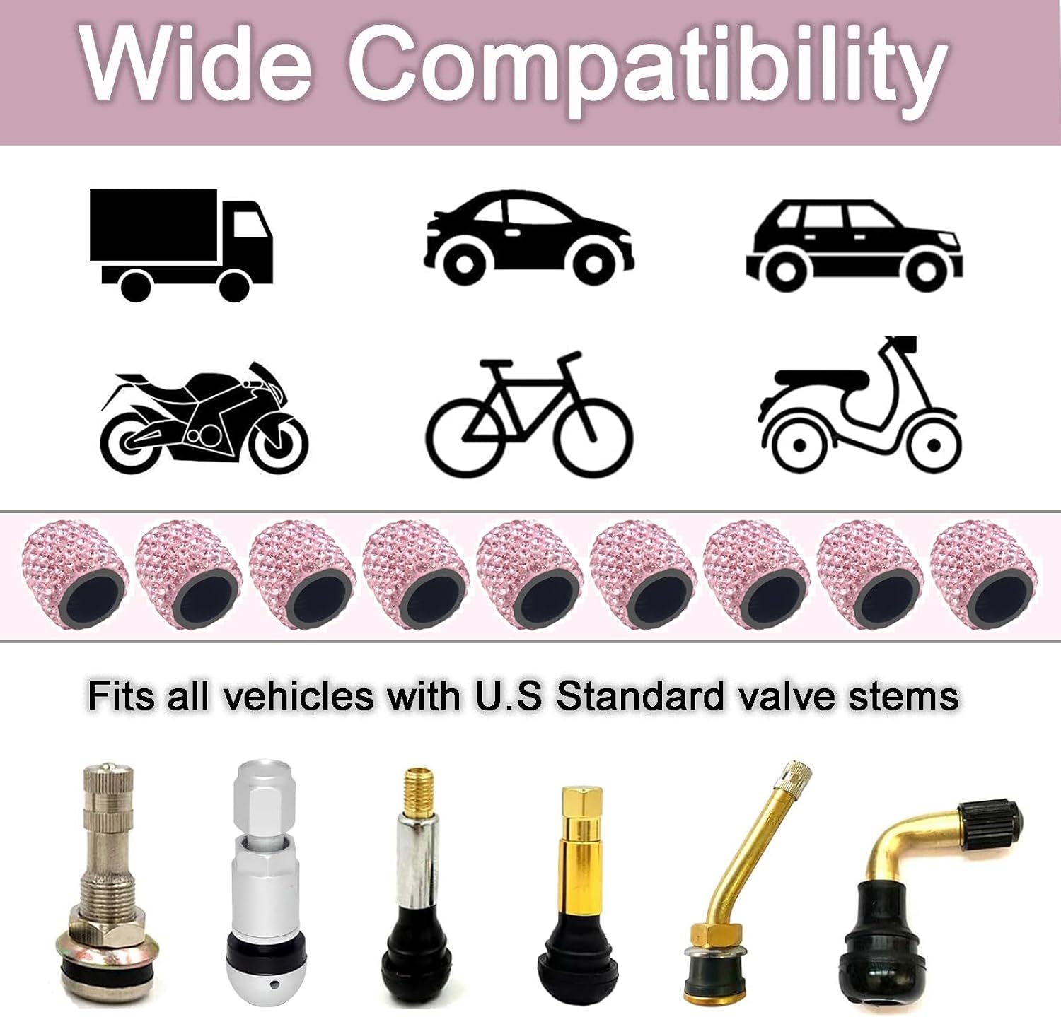 Car Tire Valve Stem Caps Pink Sparkling Crystal Tire Caps 4Pcs-Universal Car Tire Valve Caps Dustproof Bling for Car SUV Motorcycle Bicycle Truck
