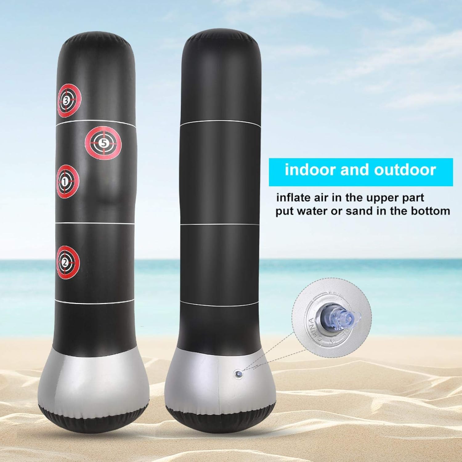 EVTSCAN Inflatable Boxing Bag Boxing Punching Kick Training Tumbler Bop Bag with Air Inflator Pedal Pump